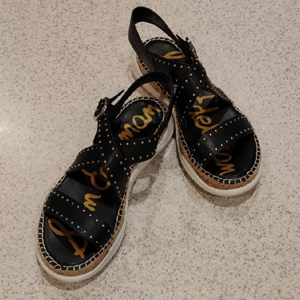 Sam Edelman Ladies Janette Studded Sandals in black leather - 9M